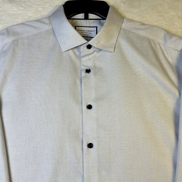 Charles Tyrwhitt Mens Slim Fit Non-Iron Dress Shirt Blue Dot 17.5/36 XL 44/91cm - Picture 2 of 11